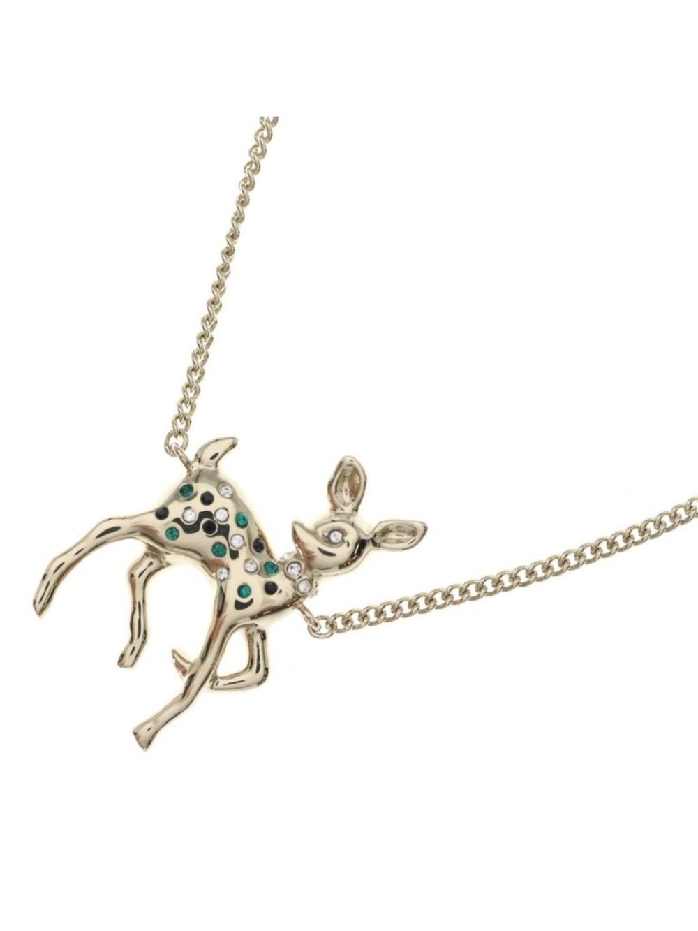 Chanel Bambi Pearl Necklace Stone Pendant Chain Gold